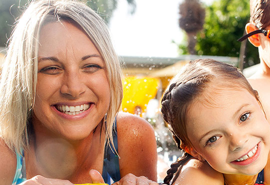 mom and daughter at Sirata pool